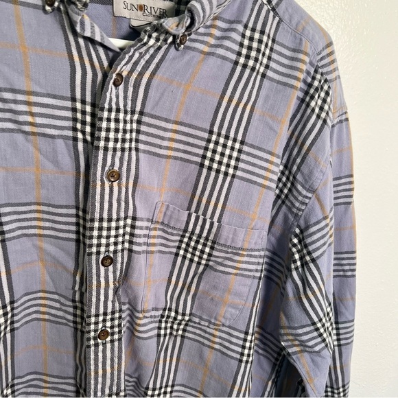 Vintage Sun River Clothing Flannel Button Down Blue Gray Plaid L - Picture 4 of 9